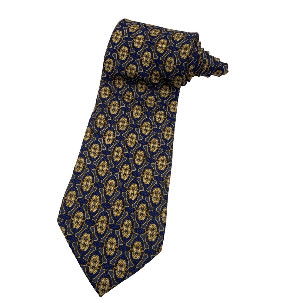 ANTONIO RICCI Men's Blue Geometric Medallions Made in ITALY 100% Silk Neck Tie